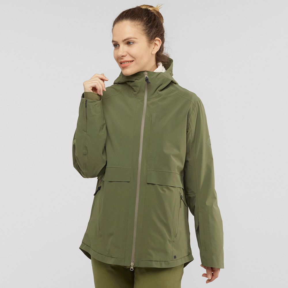 Veste De Ski Salomon Femme Vert Olive - Salomon OUTLAW 3IN1 W - France (5894-QUXOR)